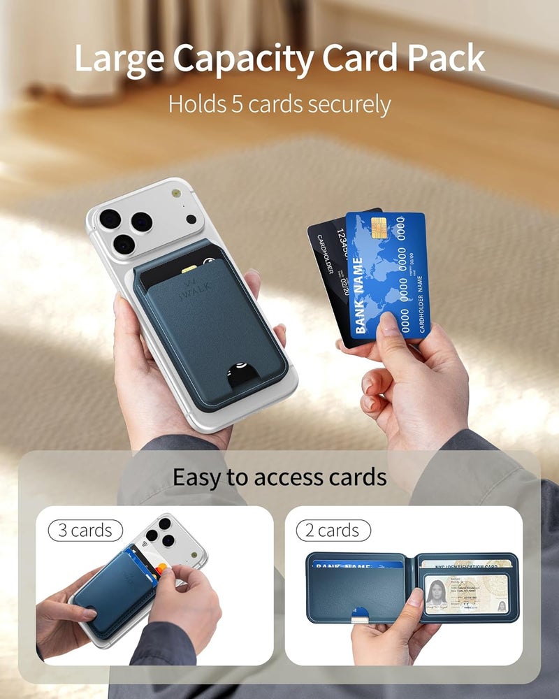iWalk Stronger Magnetic Wallet, Upgraded for MagSafe Wallet, RFID Blocking, 5 Card Holder with Adjustable Stand, Slim Leather Phone Wallets for iPhone 16/15/14/13/12 Series, iPhone Wallets Navy Blue - Image 3